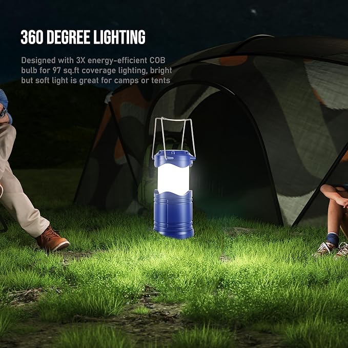 Lichamp LED Camping Lantern, 4 Pack Battery Powered Flashlight for Power Outages, Portable Collapsible Hanging Light Essential for Home, Outdoor, Emergency Lamp Survival Kit Gear for Hurricane, Blue - Bloomnest