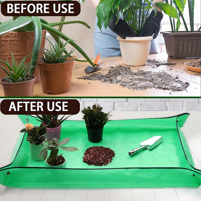 Plant Repotting Mat,Extra Large Waterproof Potting Mats,Foldable Potting Mat for Indoor Plant Transplanting and Dirt Control,Portable Gardening Mats for Repotting(43''*30'',Green) - Bloomnest