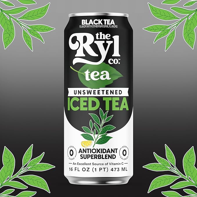 Ryl Iced Tea, Unsweetened Black Tea, Antioxidant Superblend, Zero Sugar, Zero Carb, Zero Calorie Iced Tea, 16.0 Fl Oz (12-Pack) - Bloomnest