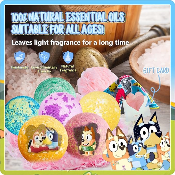 Bath Bombs for Kids: XXL Bath Bombs with Surprise Inside, Organic Bath Bombs Rich in Natural Essential Oils, Kids Bath Bombs Gift Set for Dry Skin Moisturize, Gifts Card for Kids (6 Pcs) - Bloomnest