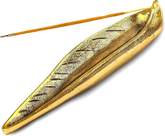 Raajsee Incense Holder Set with Nag Champa Incense Sticks 15gm,Curve Leaf Incense Stick Burner, Brass Incense Burner,Modern Stick Incense Holder for Yoga, Meditation,Home Décor Size 10x3 inch - Bloomnest