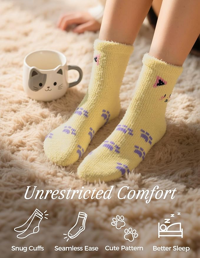 TEHOOK Warm & Cozy Valentines Gifts for Women, Fluffy Fuzzy Plush Sleeping Slipper Socks - Soft Warm Fabric