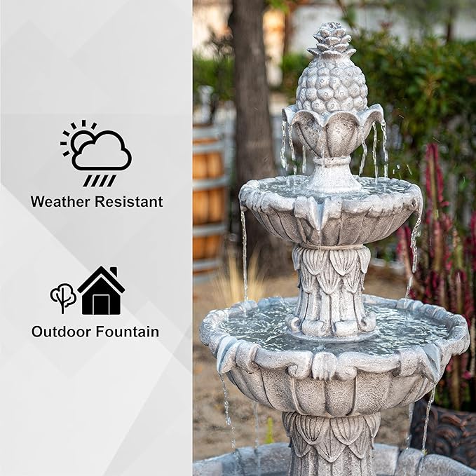 58.3" 3-Tier Outdoor Freestanding Water Fountain - Classic Leaf Design, Large Bird Bath with Pump - Ideal for Yard, Lawn and Garden Décor - Bloomnest
