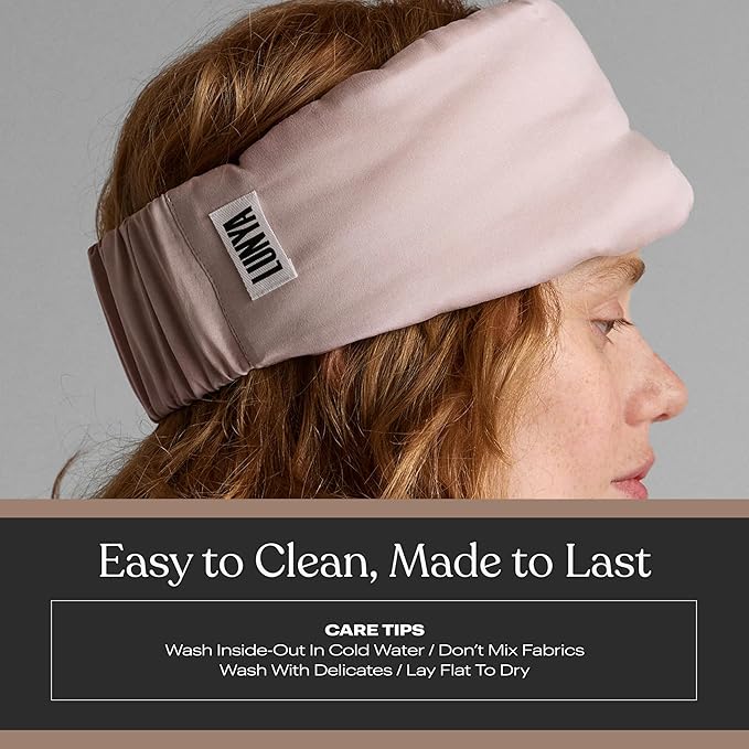 Lunya Washable Silk Sleeping Mask – Thermoregulating Mulberry Silk, Light Blocking and Comfortable Fit – Sleep Mask for Women and Men with Box – Delicate Pink – Large
