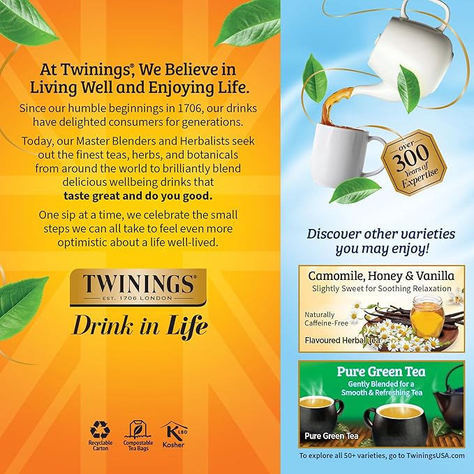 Twinings Pure Camomile Herbal Tea Individually Wrapped Bags, 25 Count (Pack of 6), Calming & Delicate, Naturally Caffeine-Free, Enjoy Hot or Iced, 150 Teabags - Bloomnest