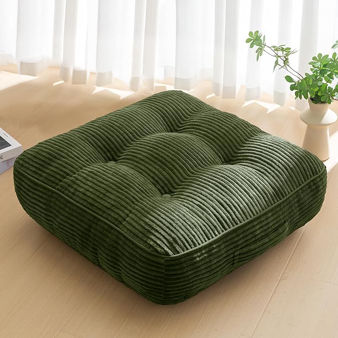 6" Washable Floor Pillow Cushion for Adults, Meditation Cushion Pillow, Large Square Floor Sitting, Removable Tufted Corduroy Cover, for Tatami Living Room or Yoga, 22x22 Inch, Machine Washable - Bloomnest