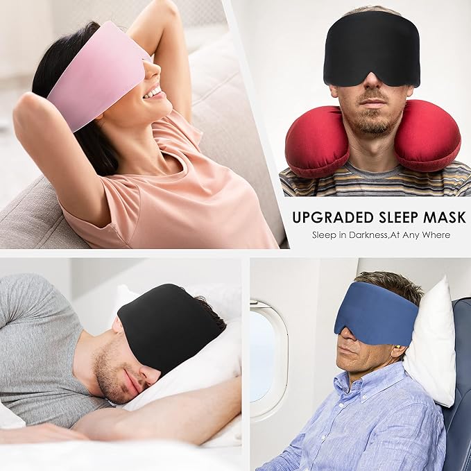 FRESHME Cotton Sleep Mask Blackout - Handmade Eye Mask for Sleeping Eye Shade Cover Sleep Mask for Women Men Girl Soft and Breathable Adjustable Blinder Light Blocking Pink Airplane with Travel Pouch - Bloomnest