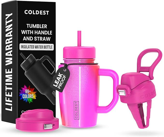 Coldest Tumbler with Handle and Coffee Lid - 100% Spill Proof Tumbler with Straw (3 Lids) - Stainless Steel Insulated Leakproof Tumblers for Women & Men - Cup Holder Friendly - 15 oz (Kissed Dream) - Bloomnest