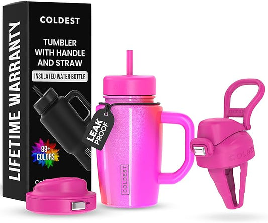 Coldest Tumbler with Handle and Coffee Lid - 100% Spill Proof Tumbler with Straw (3 Lids) - Stainless Steel Insulated Leakproof Tumblers for Women & Men - Cup Holder Friendly - 15 oz (Kissed Dream) - Bloomnest