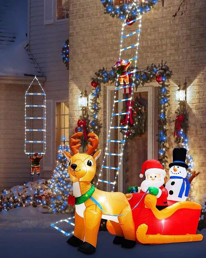 Toodour LED Christmas Lights - 10ft Christmas Decorative Ladder Lights with Santa Claus, Xmas Decorations Light for Indoor Outdoor, Window, Garden, Home, Wall, Xmas Tree Decor - White & Blue - Bloomnest