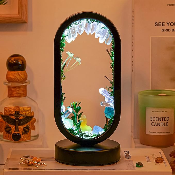 Runyangshi Natural Crystal Night Light LED Bedroom Living Room Night Lamp Oval Quartz Lamp USB Power Bionic Botanical Forest Style Tri-Color Adjustable Ambient Lighting Home Decoration Christmas Gift - Bloomnest
