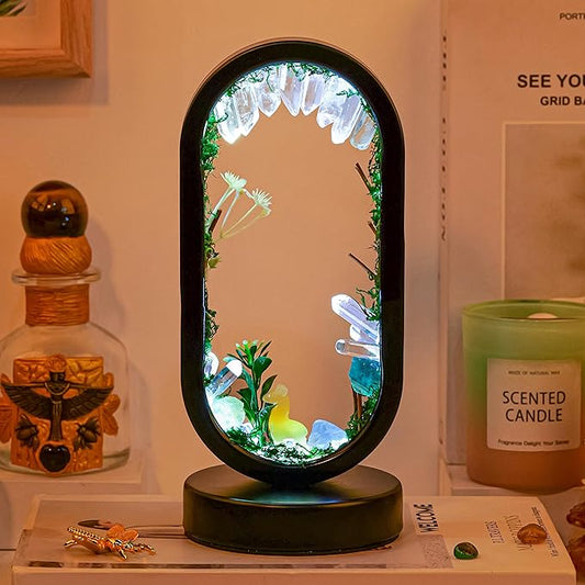 Runyangshi Natural Crystal Night Light LED Bedroom Living Room Night Lamp Oval Quartz Lamp USB Power Bionic Botanical Forest Style Tri-Color Adjustable Ambient Lighting Home Decoration Christmas Gift - Bloomnest