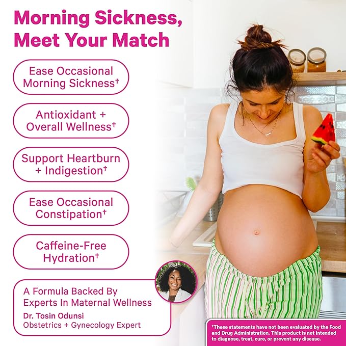 Pink Stork Organic Morning Sickness Pregnancy Tea - Hot or Iced Tea - Prenatal Heartburn, Indigestion, and Constipation Support - 1st Trimester Pregnancy Must Haves - Ginger Peach, 15 Sachets - Bloomnest