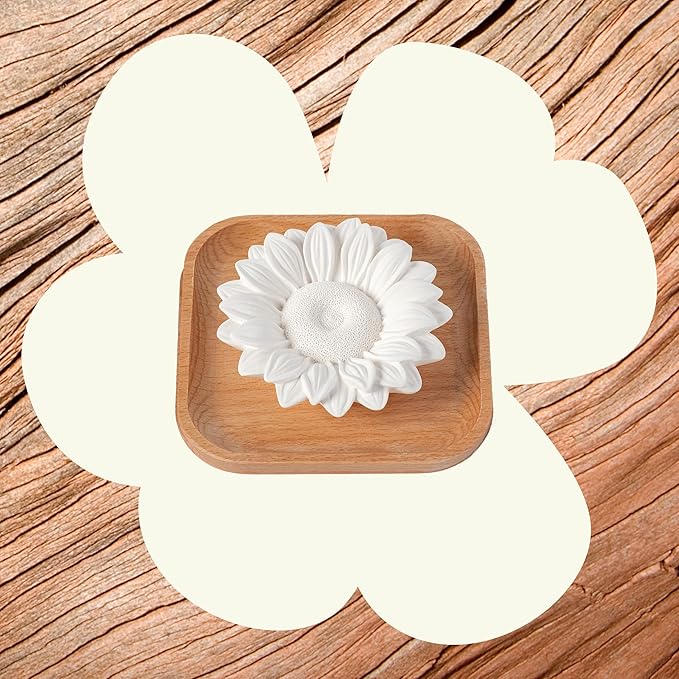 Plant Therapy Passive Sunflower Essential Oil Diffuser – No Heat or Water Needed – Natural Aromatherapy Diffuser for Home, Office, Travel – Elegant Ceramic & Wood Design - Bloomnest