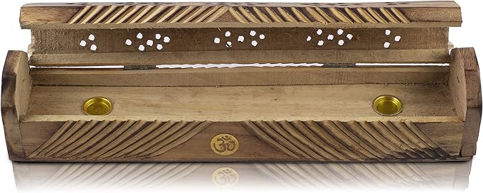 Wooden Incense Stick & Cone Burner Holder Coffin with Storage Compartment Organic Eco Friendly Ash Catcher Agarbatti Holder Rustic Style for Meditation Yoga Aromatherapy Home Fragrance Products - Bloomnest