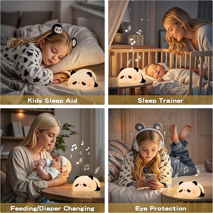Panda Night Light with White Noise, Sound Machine for Baby Sleeping Aid,Toddler Sleep Trainer 4 Soothing Sleep Sounds,Timer/Dimmable Nursery Silicone Night Light, Cute Panda Gifts for Kids Boys/Girls - Bloomnest