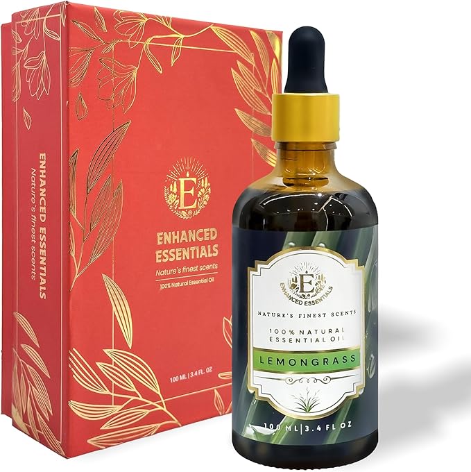 Luxurious LEMONGRASS Essential Oil by Enhanced Essentials|Slow Distilled, Highly Concentrated & Pure oils for Diffusers,Aromatherapy,Gifting,Soap & Candle making|Ideal for Business|3.38 fl oz (100 ml) - Bloomnest