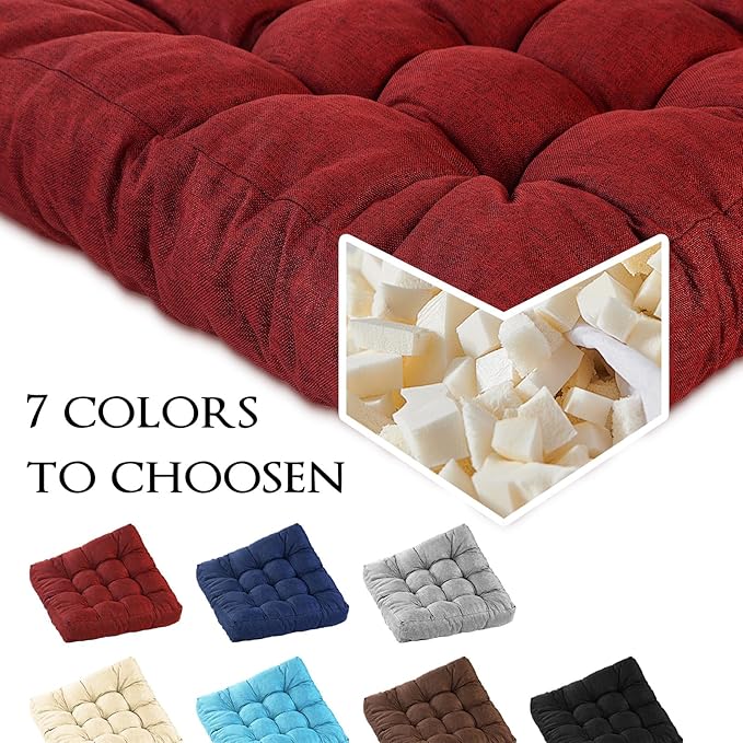 Meditation Floor Cushions Set of 2, Thickened Floor Pillow for Adults, Large Square Pillows Seat Cushion for Tatami Living Room Yoga, Memory Sponge Block Added, 22x22 Inch, Wine Red