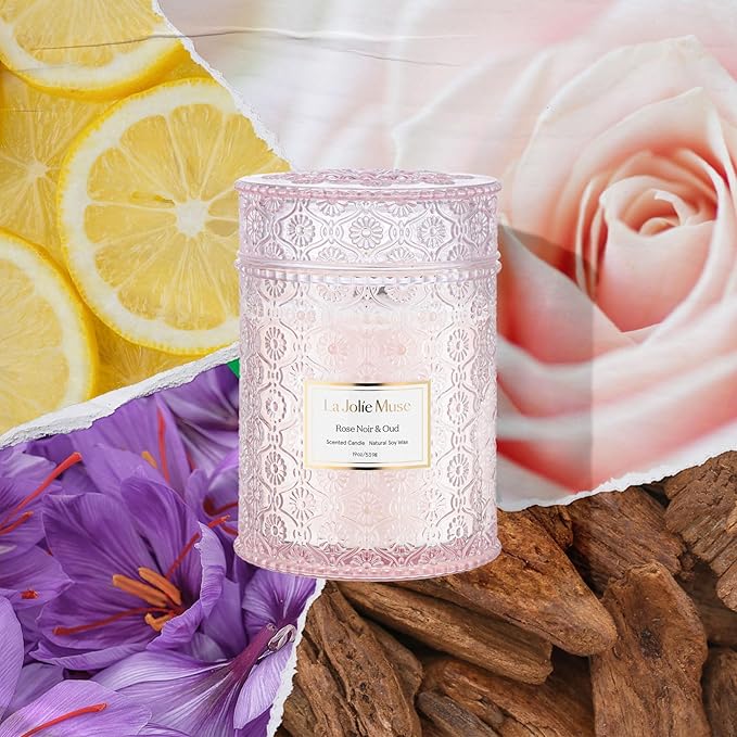 LA JOLIE MUSE Rose Noir & Oud Scented Candle – Lemon, Rose & Oud |19 oz Large Wooden Wick Candle | Natural Soy Wax | 90 Hours Clean Burn | Gift-Ready for Hosts & Gatherings | Elegant Home Décor - Bloomnest