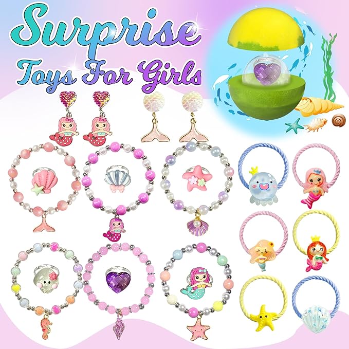 Bath Bombs for Girls Kids with Surprise Inside, 20 Pcs Fun Princess Fizzy Bath Bomb with Jewelry Toys, Mermaid Gifts for Daughter Granddaughter Niece, Girls Gift Set for Birthday Christmas - Bloomnest