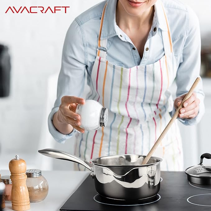 AVACRAFT Multipurpose Sauce Pan/Pot, Stainless Steel with Glass Strainer Lid, Two Side Spouts for Easy Pour with Ergonomic Handle (5-Ply Capsule Bottom, 1.5 Quart) - Bloomnest