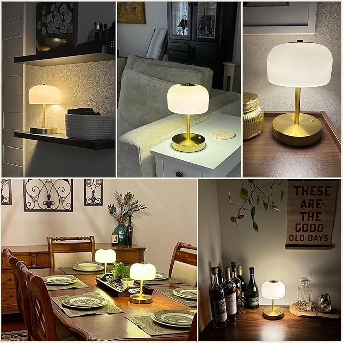 Oneach 9" Cordless Table Lamp, Gold Rechargeable Battery Operated Lamp, 3-Way Stepless Dimming Touch Lamps, Small Glass Bedside Nightstand Light for Bedroom Dining Table Living Room Shelf Decor - Bloomnest