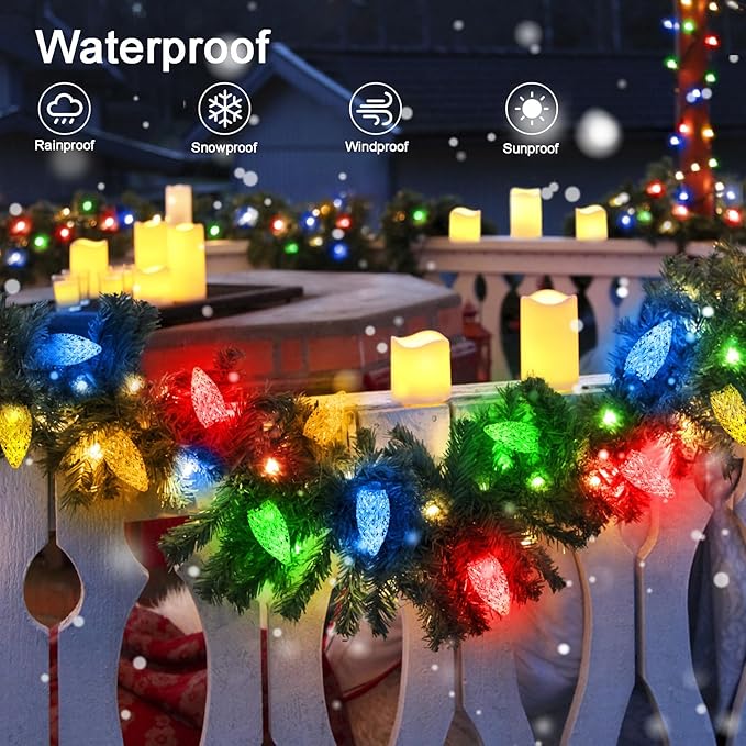 echosari 25 Pack C9 LED Replacement Christmas Light Bulbs for Outdoor String Light, 0.8W UL Listed Commercial Grade Holiday Bulbs, C9/E17 Candelabra Base Sockets (Multicolor) - Bloomnest