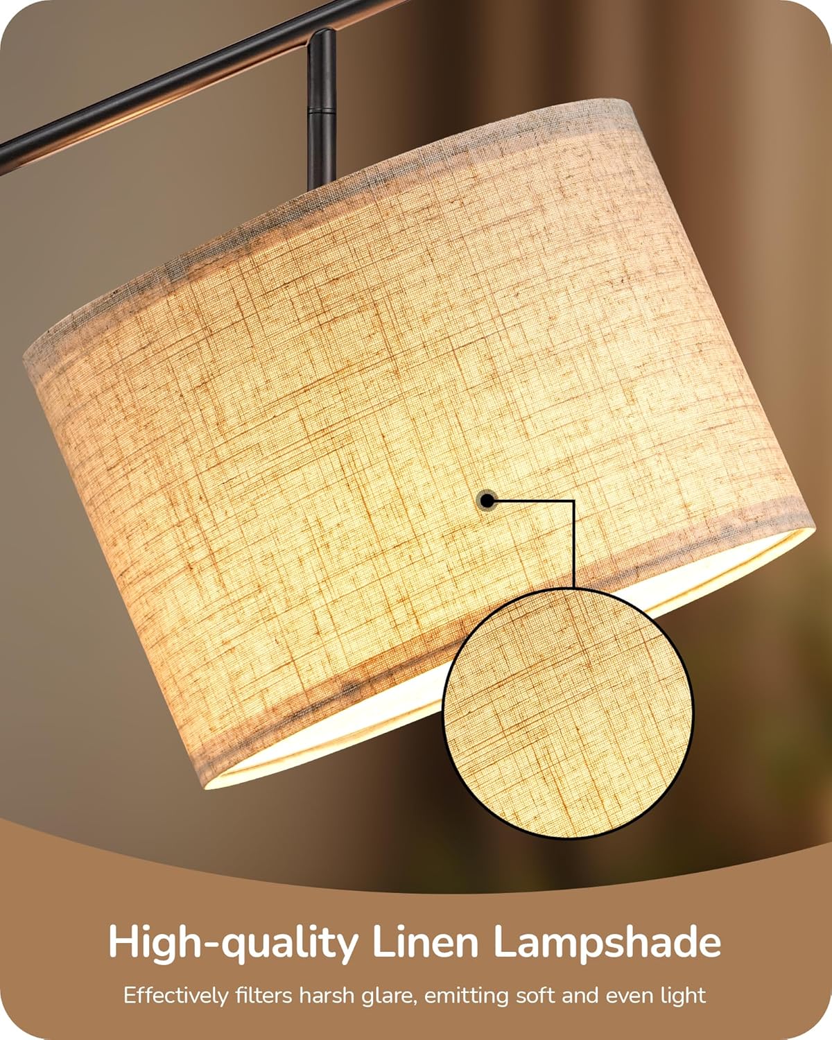 EDISHINE Modern Floor Lamps for Living Room, 64.7" Minimalist Standing Lamp with 3 Color Temperatures Bulb & Adjustable Linen Shade, Foot Pedal Switch, Arc Tall Lamp for Bedroom Office, Black Gold