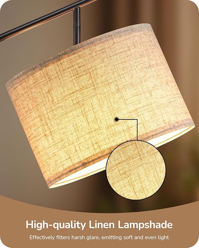 EDISHINE Modern Floor Lamps for Living Room, 64.7" Minimalist Standing Lamp with 3 Color Temperatures Bulb & Adjustable Linen Shade, Foot Pedal Switch, Arc Tall Lamp for Bedroom Office, Black Gold - Bloomnest