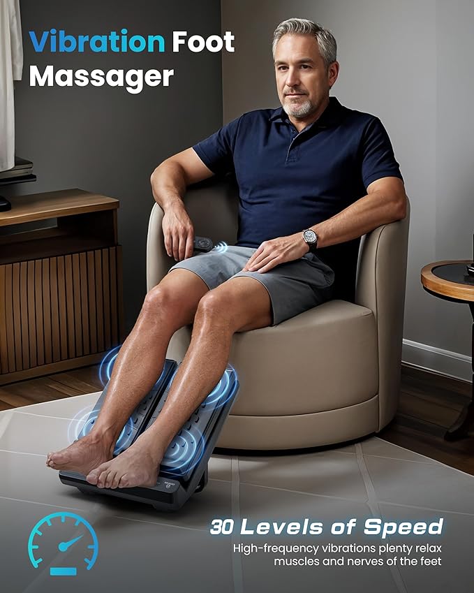 Foot Massager for Neuropathy,Plantar Fasciitis, High-Frequency Vibration Feet Massager with Heat, 30 Speed Levels & 3 Angles Relax Calf Leg and Foot for Circulation Pain Relief, Remote Control - Bloomnest
