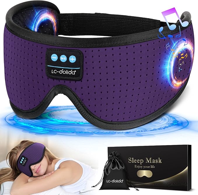 LC-dolida Sleep Headphones, White Noise Bluetooth Sleep Mask 3D Breathable Wireless Eye Mask for Timing, Sleep Mask with Bluetooth Headphones for Side Sleepers Travel Yoga, Cool Gadgets for Women Men - Bloomnest