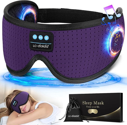 LC-dolida Sleep Headphones, White Noise Bluetooth Sleep Mask 3D Breathable Wireless Eye Mask for Timing, Sleep Mask with Bluetooth Headphones for Side Sleepers Travel Yoga, Cool Gadgets for Women Men - Bloomnest