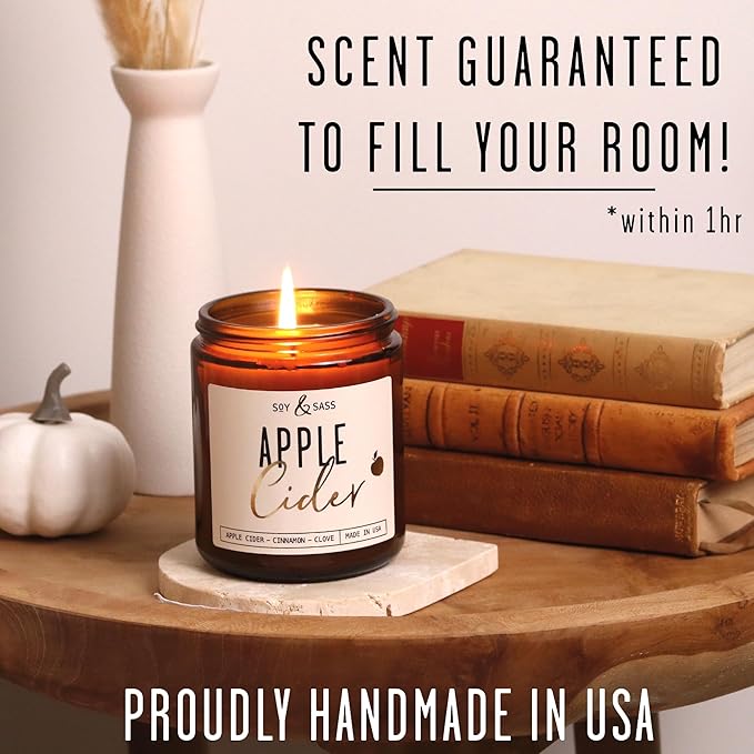 Apple Cider Candle, Fall Candles I Apple Cider, Cinnamon & Nutmeg - Infused with Essential Oils I Mulled Cider Fall Scented Candle (Soy) for Home I 9oz Reusable Jar I 50Hr Burn I Made in USA - Bloomnest