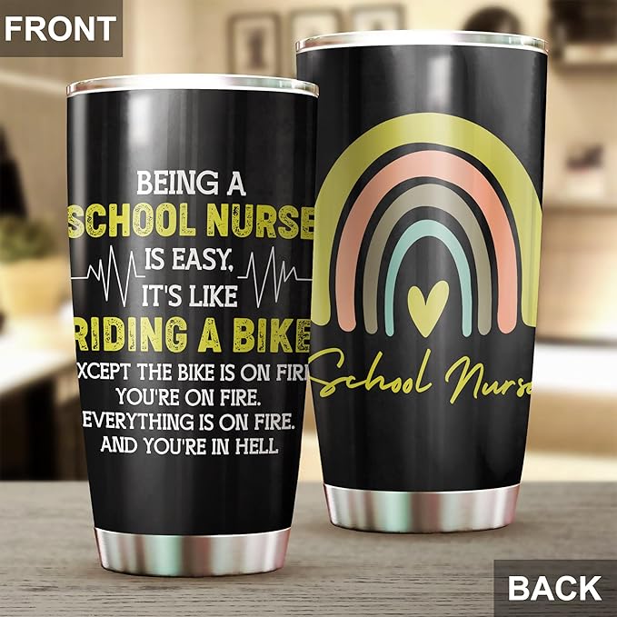 School Nurse Tumbler Stainless Steel 20oz, Funny School Nurse Appreciation Gifts Bulk For Birthday Christmas, School Nurses Day Gifts For Women Men, School Nurse Coffee Cup - Bloomnest