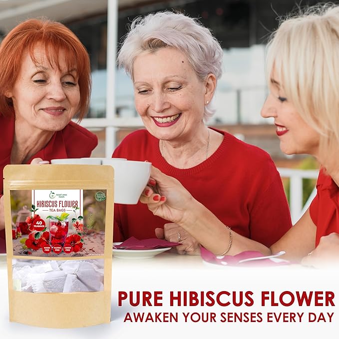 Premium Hibiscus Tea Bags - Dried Hibiscus Flower Tea Bags - 40 Teabags, 2.5g/bag), 100% Natural & Pure Hibiscus Flowers, Sugar/Caffeine/Gluten Free. Good For Your Health - Bloomnest