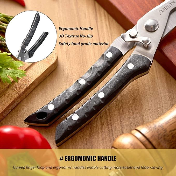KUNIFU Poultry Shears, All Purpose Heavy Duty Kitchen Scissors For Food Turkey Meat Chicken Herbs, Cooking Scissors Utensils, Kitchen Gadgets Gray - Bloomnest