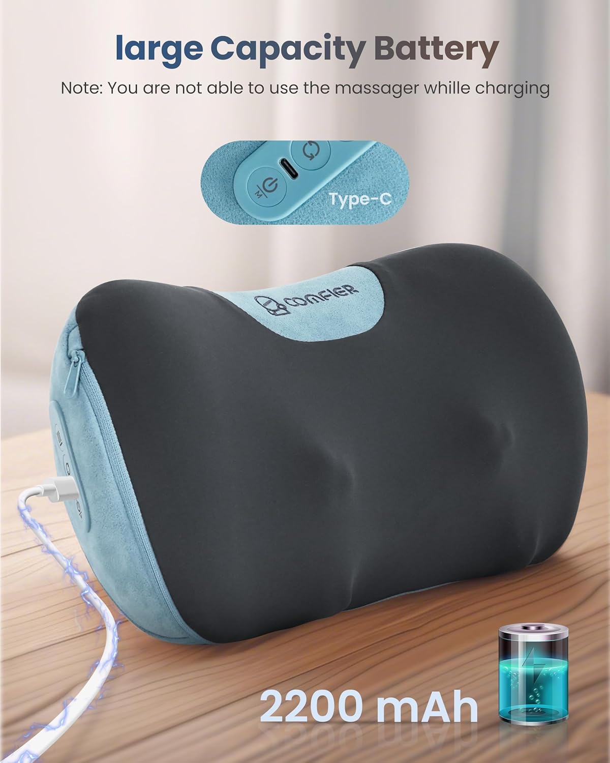 COMFIER Cordless Neck and Back Massager with Heat, Rechargable Massage Pillow for for Neck,Back & Shoulder,Deep Tissue Kneading Back Massager for Home Office,Gifts for Dad,Mom