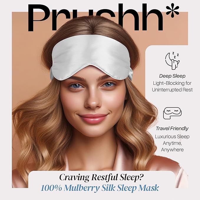 Adjustable Silk Sleep Mask Eye Covers | 100% Pure 6A Mulberry Silk | Blackout & Hypoallergenic | Concealed Strap for Women & Men | for Sleeping & Travel (Ivory White) - Bloomnest