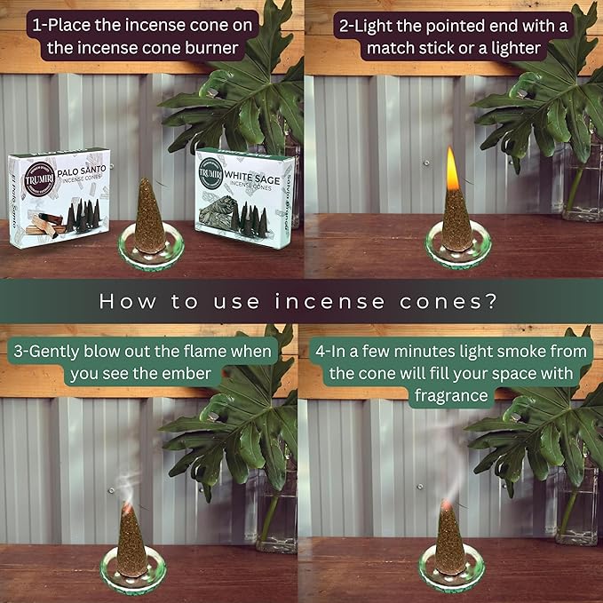 TRUMIRI Incense Cones - Combo Pack of 20 Cone Incense - 10 Palo Santo + 10 White Sage - Insence Cones - Incense Cones Scented - Cone Incense Scents - Insense Cones - Incent Cone TRUMIRI