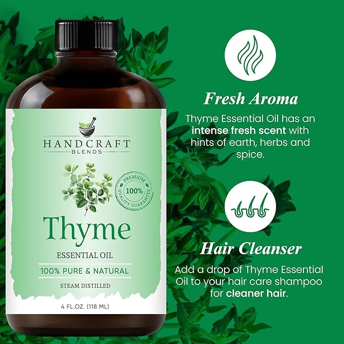 Handcraft Blends Thyme Essential Oil – Huge 4 Fl Oz – 100% Pure and Natural – Premium Grade Essential Oil for Diffuser and Aromatherapy, Skin, Massage, Candle and Soap Making Fragrance - Bloomnest