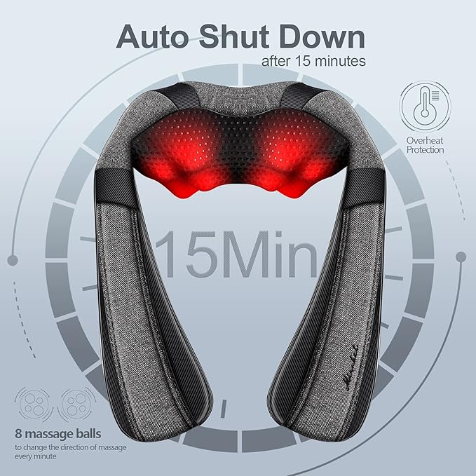 Mirakel Shiatsu Neck & Back Massager with Heat - Deep Tissue Neck, Back & Shoulder Pain Relief - Ergonomic Design Shoulder Massager, Idea Presents for Christmas, Fathers Day, Mothers Day, Women, Men - Bloomnest
