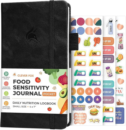 Clever Fox Food Sensitivity Journal Pocket – Daily Intolerance & Symptom Log for IBS, Diabetic, Low Fodmap, Elimination Diet – Health Tracker, 3.7x6.7 (Black) - Bloomnest