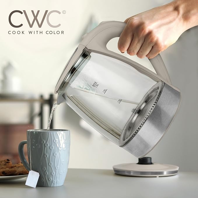 COOK WITH COLOR Electric Tea Kettle, 1.8L Cordless Hot Water Boiler, 1200W Rapid Boil, Auto Shutoff & Boil Dry Protection, BPA-Free, Sleek Countertop Design, Sand - Bloomnest