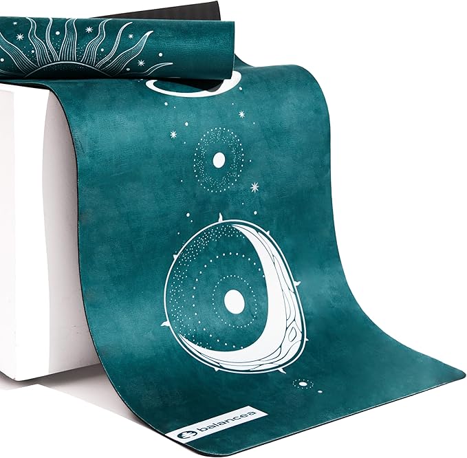 Yoga Mat With Strap 5mm Non Slip Suede & TPE - Beige Eco-Friendly Fitness & Exercise Mat for Home Gym, Pilates, Hot Yoga, and Meditation - Lightweight Durable 72 x 24 inch Workout Mat for Women, Men