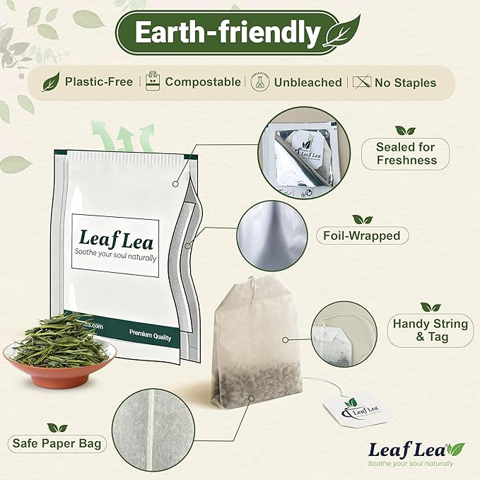 LeafLea 80 Premium Green Tea Bags, Pure Green Tea Leaves, Bright & Mild Flavor with Caffeine, Daily Wellness and Naturally Uplifting, Sugar-Free, Non-GMO, Vegan, Individually Wrapped (2 Pack) - Bloomnest