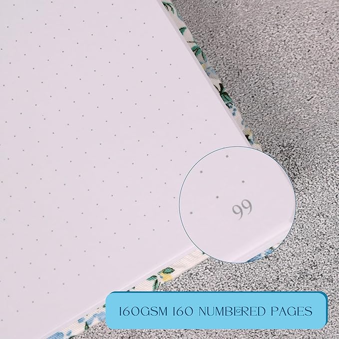 TIEFOSSI Dotted Journal Notebook, Dot Grid Notebook for Women Men, Fabric Flower Journal, 160 GSM Thick Paper, 160 Numbered Pages, 8 x 8 Square Diary - Bloomnest