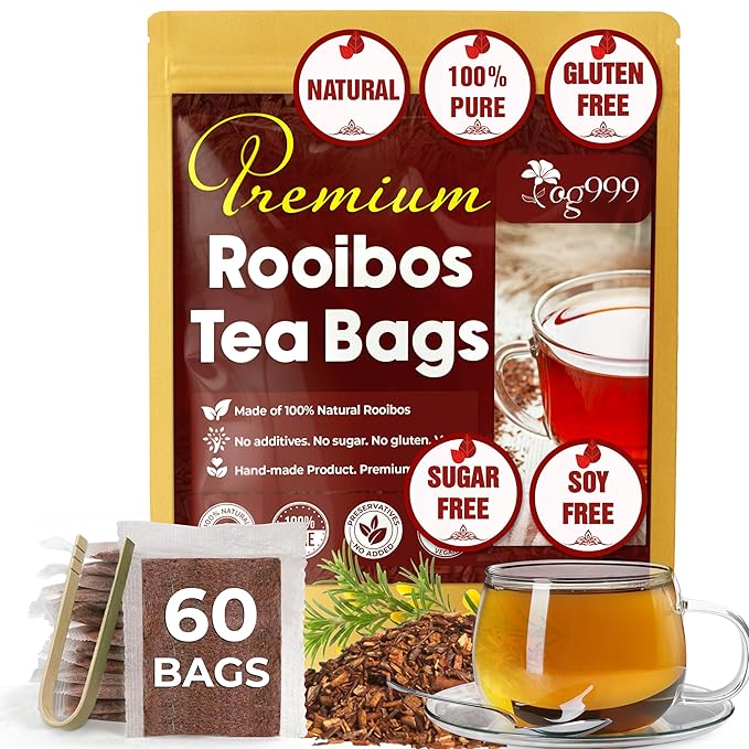 TOG999, Premium 60 Red Rooibos Tea Bags, 100% Natural & Pure from Rooibos Tea Leaves. Loose Leaf Rooibos Herbal Tea. Made with Natural Material Tea Bags. No Sugar, No Caffeine, No Gluten, Vegan. - Bloomnest