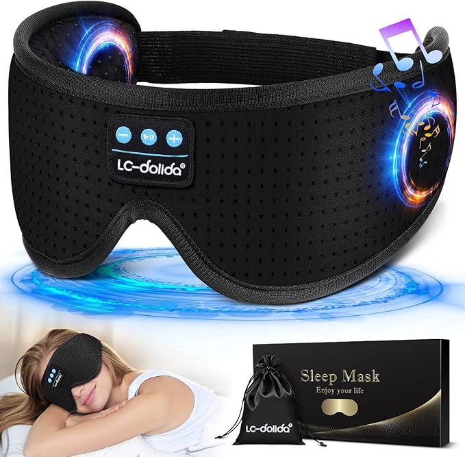 LC-dolida Sleep Headphones, White Noise Bluetooth Sleep Mask 3D Wireless Eye Mask Sleeping with Timing, Sleep Mask with Bluetooth Headphones for Side Sleepers Travel Yoga, Cool Gifts Men Women - Bloomnest
