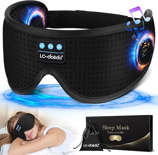 LC-dolida Sleep Headphones, White Noise Bluetooth Sleep Mask 3D Wireless Eye Mask Sleeping with Timing, Sleep Mask with Bluetooth Headphones for Side Sleepers Travel Yoga, Cool Gifts Men Women - Bloomnest