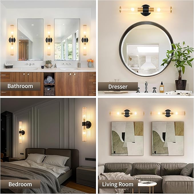 Black Gold Battery Operated Wall Sconces Set of 2, Rechargeable Wall Lights with Dimmable Remote Control, 20“ Modern Sconces Wall Decor, Wireless Wall Lamp for Bedroom, Living Room (Bulbs Included) - Bloomnest
